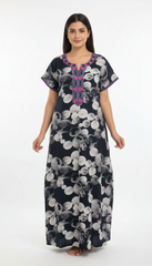 🌸 Alpine Women’s Printed Long Nightgown | Short Sleeves | Full-Length | Side Pocket | Soft Comfortable Nightwear