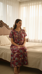 ?? Alpine Women’s Printed Long Nightgown | Short Sleeves | Full-Length | Side Pocket | Soft Comfortable Nightwear
