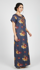 Alpine Long Nightgown for Women with Side Pocket | Soft Breathable Fabric | Printed Maxi Nighty | Comfortable Daily Wear