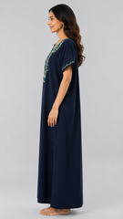 Women's Designer Kashmiri Embroidered Long Nightgown | Premium Bizzy Lizzy Fabric | Full Length Maxi Nighty | Soft, Breathable & Comfortable Sleepwear | Daily Wear & Lounge Wear