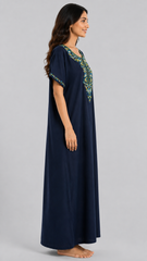 Women's Designer Kashmiri Embroidered Long Nightgown | Premium Bizzy Lizzy Fabric | Full Length Maxi Nighty | Soft, Breathable & Comfortable Sleepwear | Daily Wear & Lounge Wear