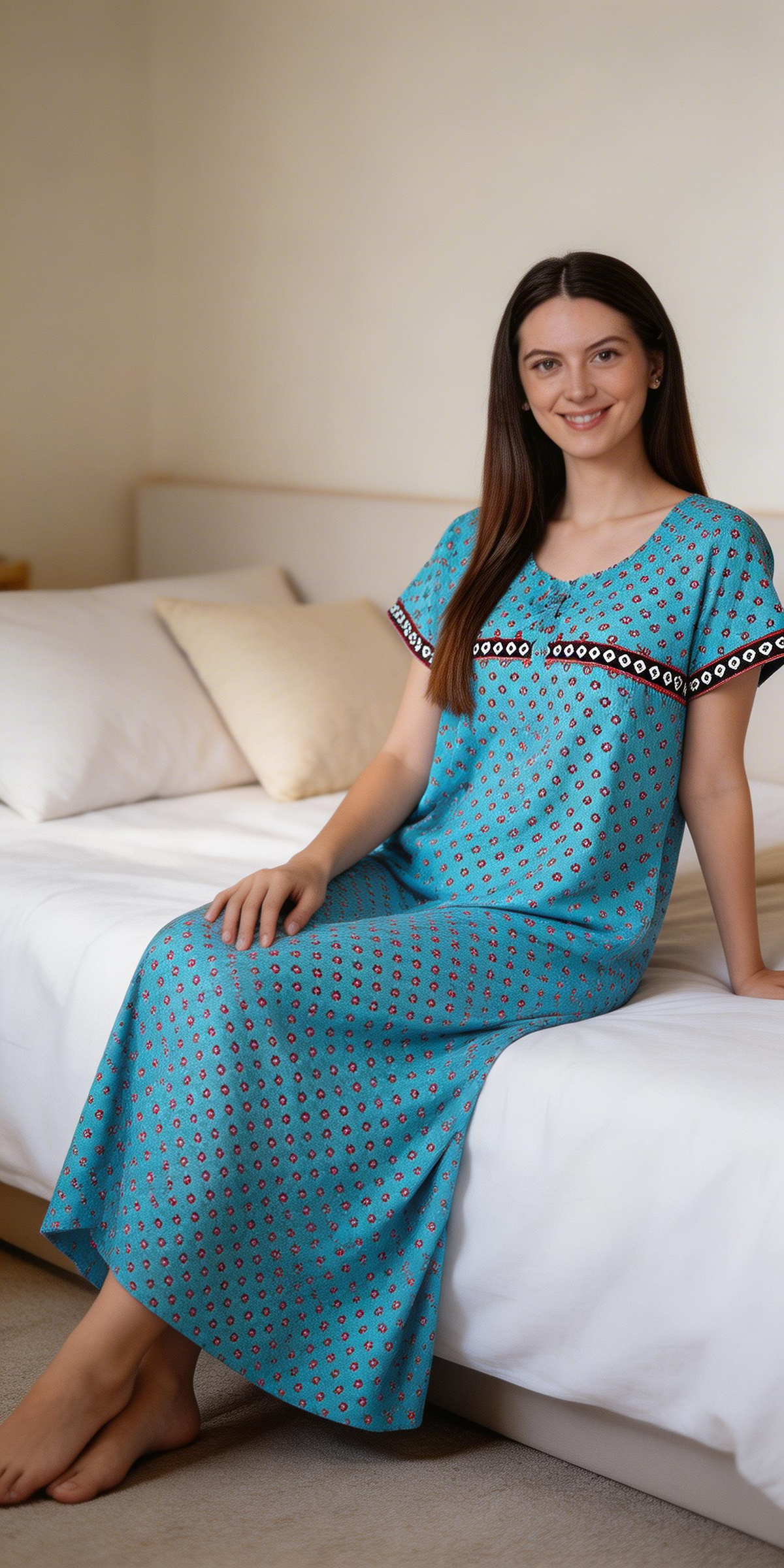 Premium Cotton Long Nightgown for Women – Soft Breathable Printed Nightdress
