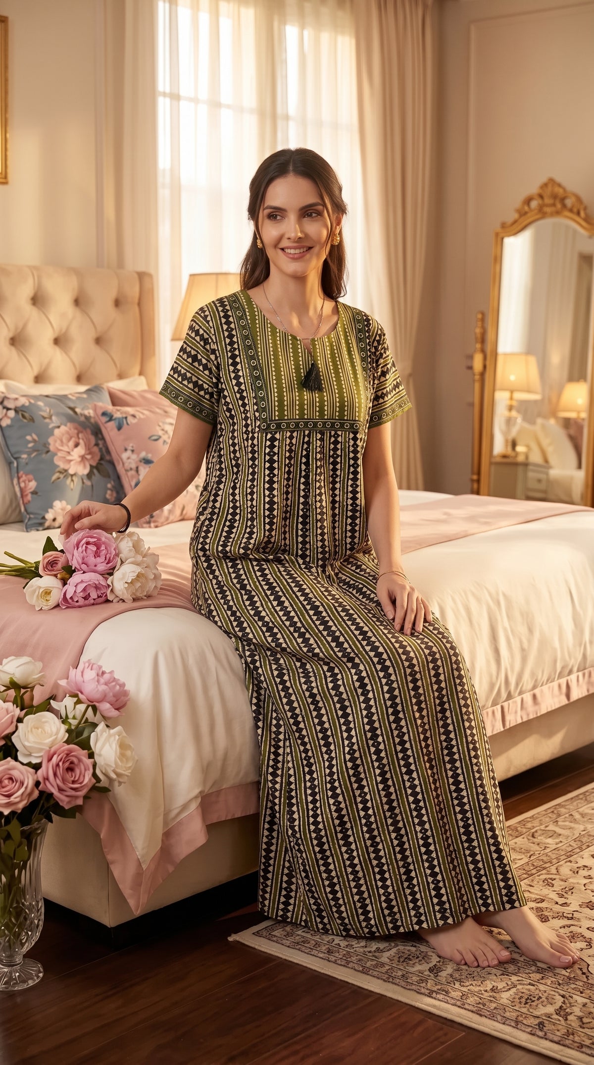 Evolove Womens Cotton Night Dress Long Nighty