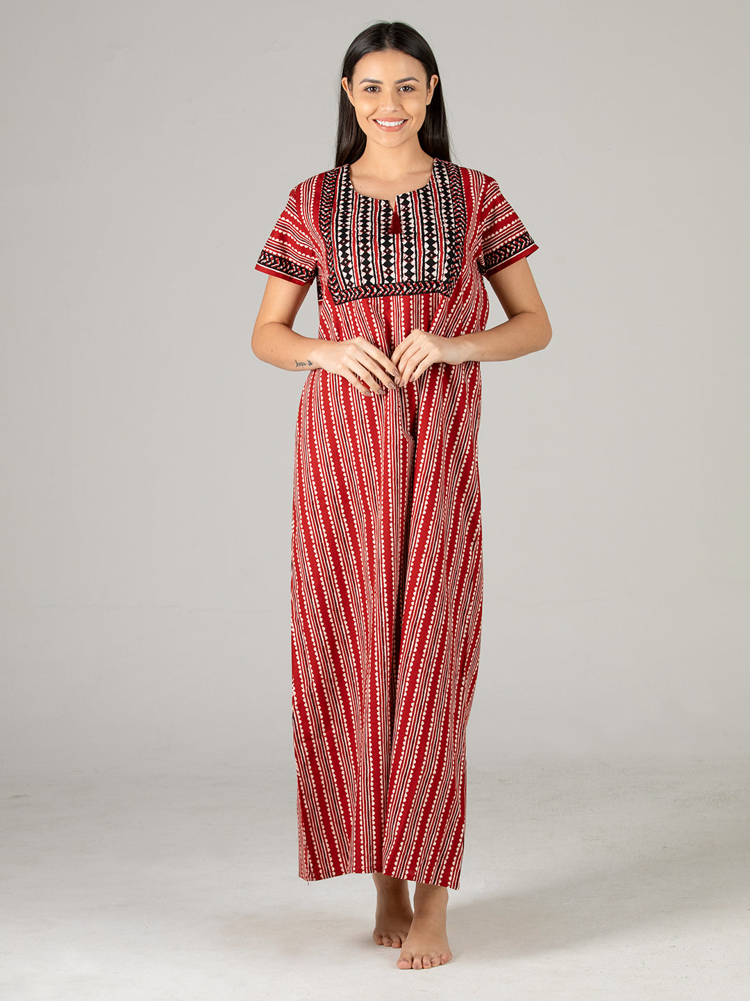 Women’s Cotton Ankle Length Nightgown with Round Neck (LNGCO3046RU)