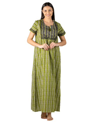 Evolove Women's 100% Cotton Printed Maxi Nighty Sleepwear Super Comfortable & Soft Cotton