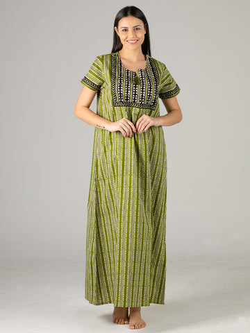 Evolove Women's 100% Cotton Printed Maxi Nighty Sleepwear Super Comfortable & Soft Cotton