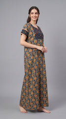 Evolove Women's Cotton Long Maxi Night Gown Nighty Dress with Pocket & Stylish Button, Super Soft Comfortable