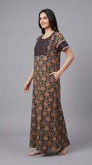 Evolove Women's Cotton Long Maxi Night Gown Nighty Dress with Pocket & Stylish Button, Super Soft Comfortable
