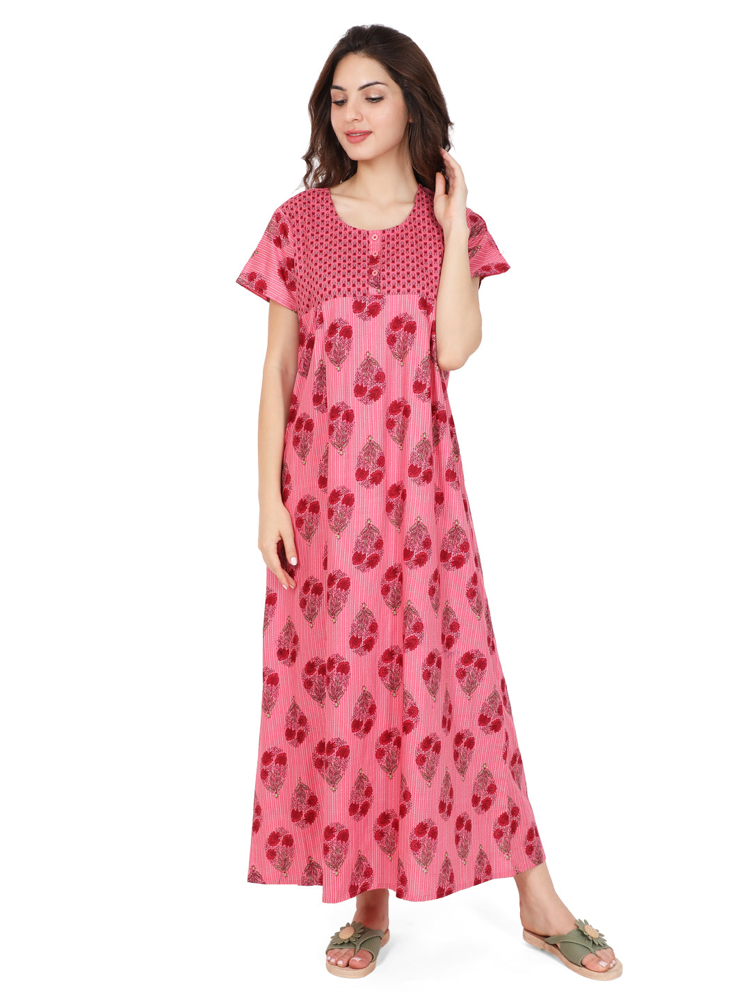 Evolove Women's 100% Cotton Printed Maxi Nightgown Long Nighty Sleepwe ...
