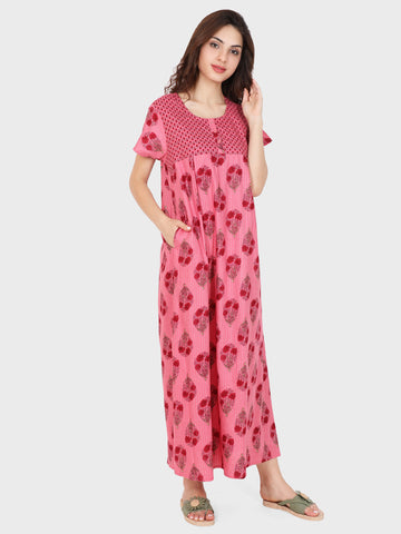Evolove Women's 100% Cotton Printed Maxi Nightgown Long Nighty Sleepwear for Ladies Super Soft Comfortable Design
