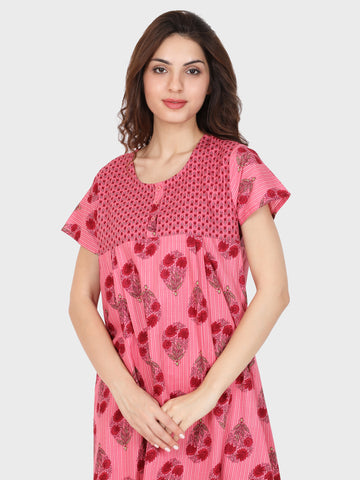 Evolove Women's 100% Cotton Printed Maxi Nightgown Long Nighty Sleepwear for Ladies Super Soft Comfortable Design