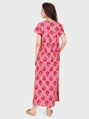 Evolove Women's 100% Cotton Printed Maxi Nightgown Long Nighty Sleepwear for Ladies Super Soft Comfortable Design
