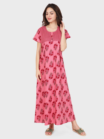 Evolove Women's 100% Cotton Printed Maxi Nightgown Long Nighty Sleepwear for Ladies Super Soft Comfortable Design