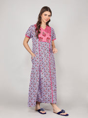 100% Cotton Nighty with Side Pocket | Printed