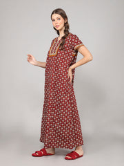 100% Cotton Nighty with Side Pocket | Printed