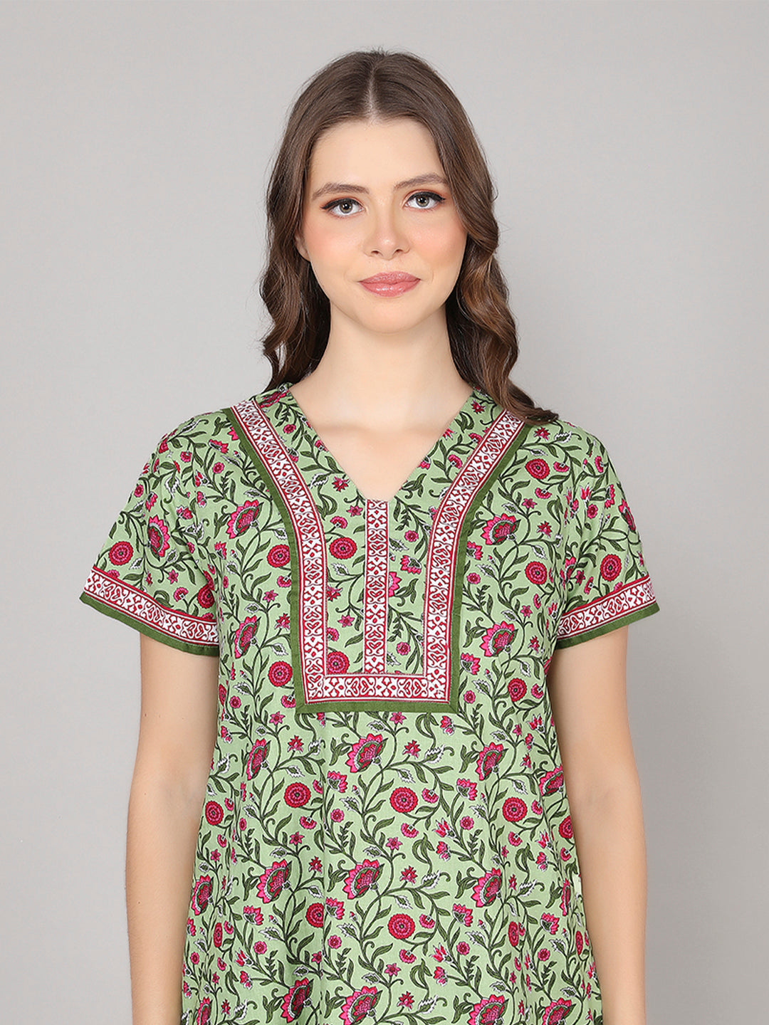 100% Cotton Nighty with Side Pocket | Printed