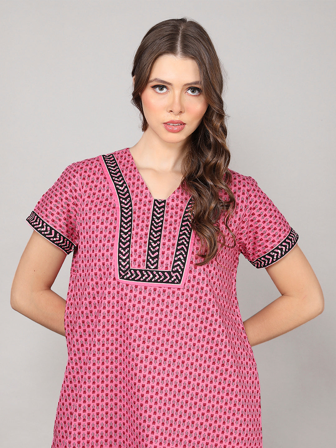 100% Cotton Nighty with Side Pocket | Printed