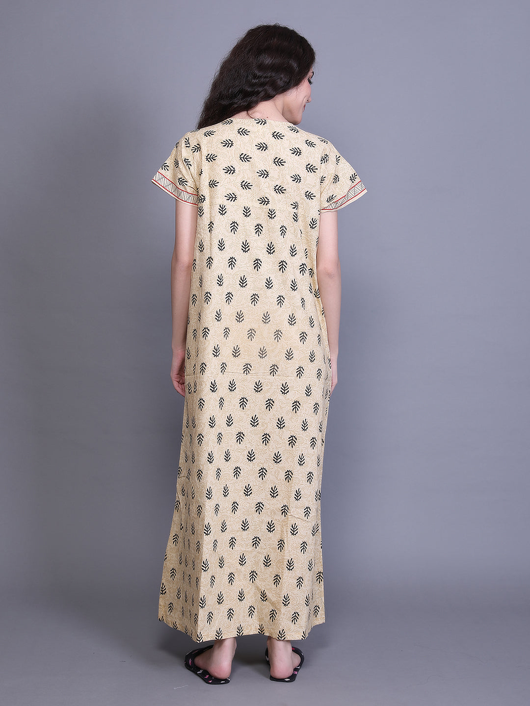 Printed Short Sleeves Full Length Night Wear Gown