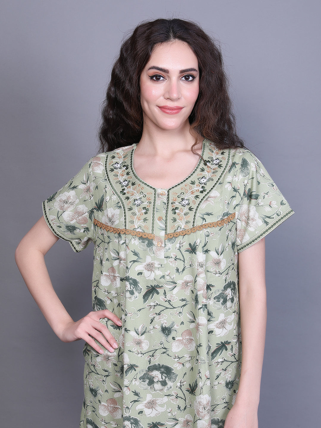 100% Cotton Nighty with Side Pocket | Printed..