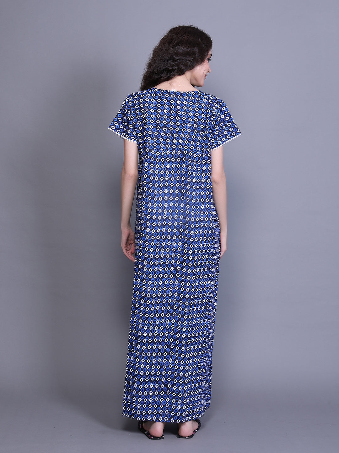 Printed Short Sleeves Full Length Night Wear Gown