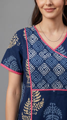 Evolove Cotton Nighty Maxi for Women | Printed Short Sleeves | Full-Length | Side Pocket