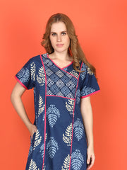 🌸 Evolove Cotton Nighty Maxi for Women Printed Short Sleeves | Full-Length | Side Pocket