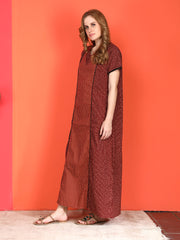 🌸 Evolove Cotton Nighty Maxi for Women Printed Short Sleeves | Full-Length | Side Pocket