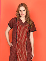 🌸 Evolove Cotton Nighty Maxi for Women Printed Short Sleeves | Full-Length | Side Pocket