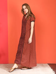 🌸 Evolove Cotton Nighty Maxi for Women Printed Short Sleeves | Full-Length | Side Pocket