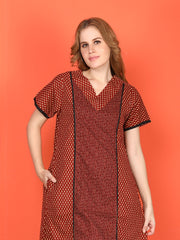 🌸 Evolove Cotton Nighty Maxi for Women Printed Short Sleeves | Full-Length | Side Pocket