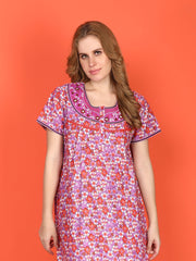 🌸 Evolove Cotton Nighty Maxi for Women Printed Short Sleeves | Full-Length | Side Pocket