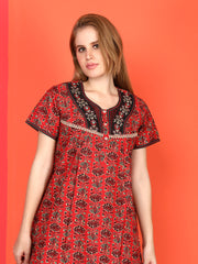 🌸 Evolove Cotton Nighty Maxi for Women Printed Short Sleeves | Full-Length | Side Pocket