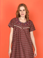 🌸 Evolove Cotton Nighty Maxi for Women Printed Short Sleeves | Full-Length | Side Pocket