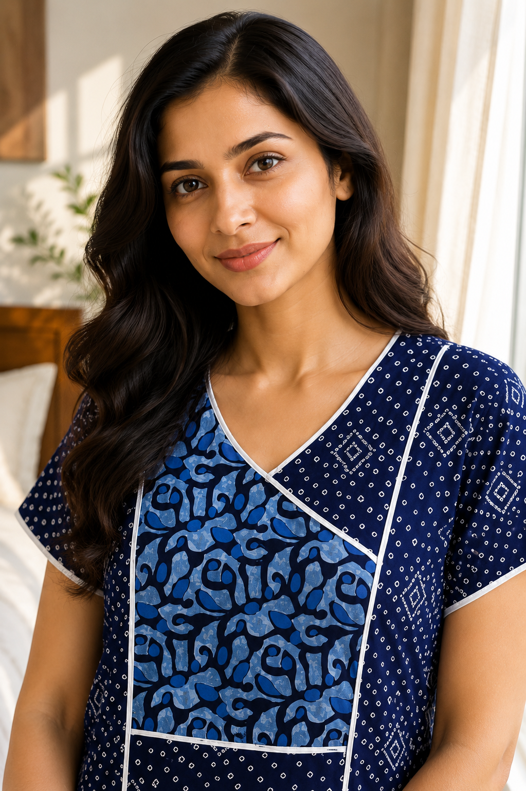 Evolove Women’s 100% Cotton Printed Long Nightgown | Soft & Comfortable Full-Length Night gown ( LNGCO3538NY )