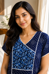 Evolove Women’s 100% Cotton Printed Long Nightgown | Soft & Comfortable Full-Length Night gown ( LNGCO3538NY )