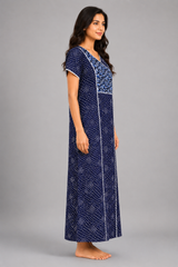 Evolove Women’s 100% Cotton Printed Long Nightgown | Soft & Comfortable Full-Length Night gown ( LNGCO3538NY )