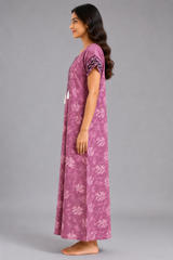 Evolove Women’s 100% Cotton Printed Long Nightgown | Soft & Comfortable Full-Length Night gown ( LNGCO3548BR )