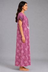 Evolove Women’s 100% Cotton Printed Long Nightgown | Soft & Comfortable Full-Length Night gown ( LNGCO3548BR )