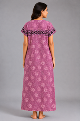 Evolove Women’s 100% Cotton Printed Long Nightgown | Soft & Comfortable Full-Length Night gown ( LNGCO3548BR )