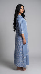 Evolove x Farasha Butterfly Cotton Maxi Nightdress for Women | Flared Long Nightgown with 3/4 Sleeves | Soft & Comfortable Cotton Nightwear ( LNGCO3550SB )