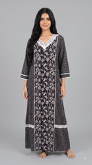 Evolove x Farasha Butterfly Cotton Maxi Nightdress for Women | Flared Long Nightgown with 3/4 Sleeves | Soft & Comfortable Cotton Nightwear ( LNGCO3551BK )