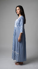 Evolove x Farasha Butterfly Cotton Maxi Nightdress for Women | Flared Long Nightgown with 3/4 Sleeves | Soft & Comfortable Cotton Nightwear ( LNGCO3552LB )
