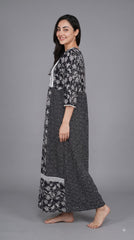 Evolove x Farasha Butterfly Cotton Maxi Nightdress for Women | Flared Long Nightgown with 3/4 Sleeves | Soft & Comfortable Cotton Nightwear ( LNGCO3553ZB )