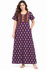 Evolove x Baghban 100% Pure Cotton For Comfort | Jaipuri Print Soft & Comfortable Nighty for Women | Floral Maxi Nightgown & Sleepwear (LNGCO3563PR)
