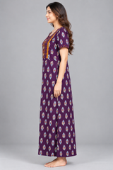 Evolove x Baghban 100% Pure Cotton For Comfort | Jaipuri Print Soft & Comfortable Nighty for Women | Floral Maxi Nightgown & Sleepwear (LNGCO3563PR)