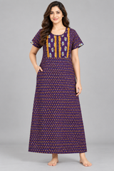 Evolove x Baghban 100% Pure Cotton For Comfort | Traditional Motif Print Soft & Comfortable Nightgown for Women | Cotton Maxi Nighty & Sleepwear (LNGCO3564LR)