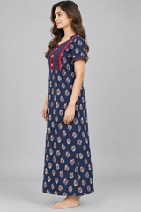 Evolove x Baghban 100% Pure Cotton For Comfort | Floral Print Soft & Comfortable Maxi Nighty for Women | Traditional Nightgown & Sleepwear (LNGCO3565BK)