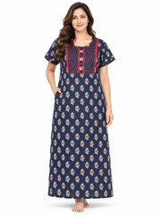 Evolove x Baghban 100% Pure Cotton For Comfort | Floral Print Soft & Comfortable Maxi Nighty for Women | Traditional Nightgown & Sleepwear (LNGCO3565BK)