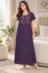 Evolove x Baghban 100% Pure Cotton For Comfort | Heritage Floral Print Soft & Comfortable Nightgown for Women | Cotton Maxi Nighty & Everyday Sleepwear (LNGCO3566RB)