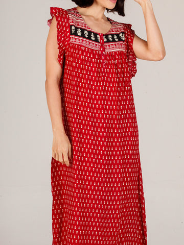 Evolove Loose Fit Nighty Long Maxi Sleepwear Nightgown for Women's or Ladies with Stylish Button or Zipper Viscose Liva Printed Super Soft Comfortable Design
